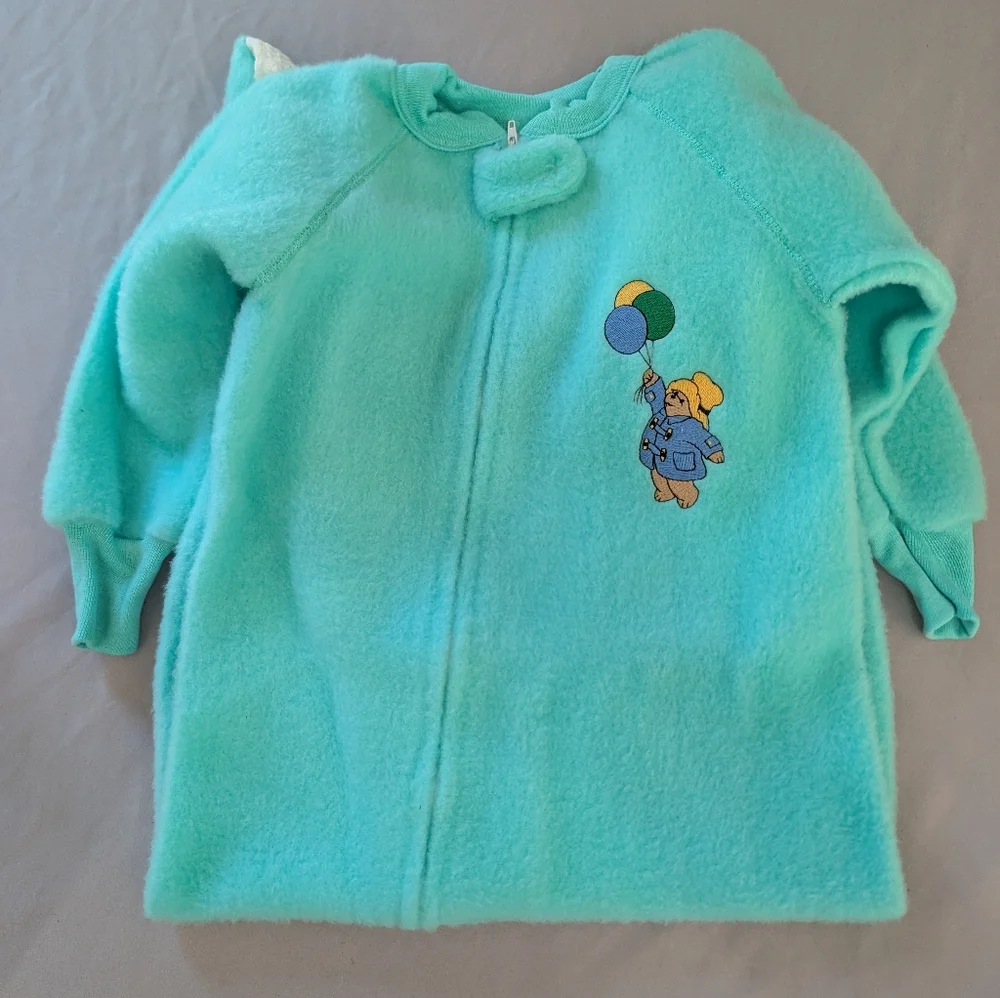 Vintage Children's Size 4T Paddington Bear Teal Footed Zip Up Pajamas